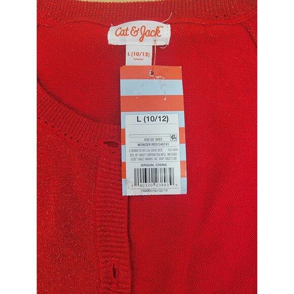 Cat & Jack Girls Red Cardigan Sweater L 10/12 Button-Up Long Sleeve Sparkle Knit - Picture 2 of 7